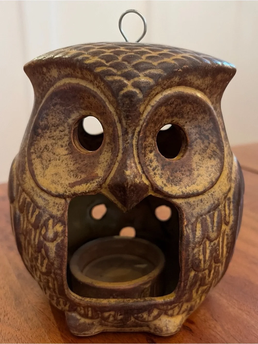 Vintage 1970s Ceramic Owl Tea Light Candle Holder Lantern Two-Sided Cottagecore